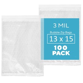 GPI - 100 Count, 13" X 15" Bubble Recloasable Zip Bags, 3 Mil Thick, Resealable, Reusable, Large, Protective Bubble Pouch, Double Sided Cushion Wrap Bags For Storage Packaging, Mailing & Shipping