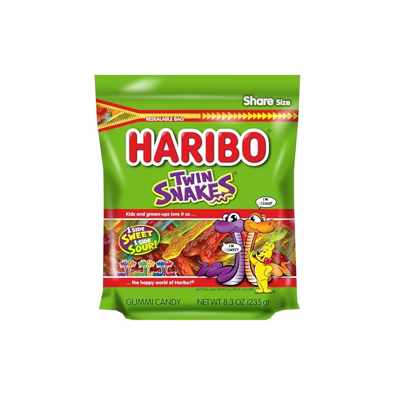 HARIBO Gummi Candy, Twin Snakes Sweet & Sour Gummy Candy,