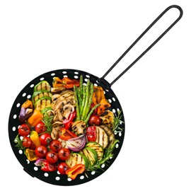 gzcmxh Outdoor Grill Wok Barbecue Plate BBQ Circular Barbecue Plate Outdoor Grill Wok with Hole Baking Plate with Handle Grilling Basket Non Stick Coating Round Grilling Wok (black)