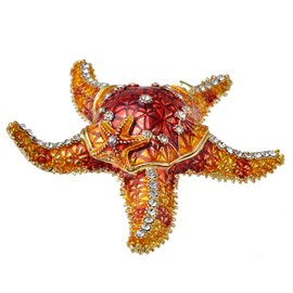 FJ FENGZHIJIE Hinged Starfish Trinket Box | Golden Crystal Sea Animal Home Decor | Unique Gift for Ocean Lovers, Beach Enthusiasts