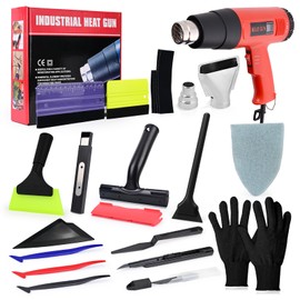 EHDIS Car Wrap Kit with Heat Gun Window Tint Vinyl Wrap Installation Tool Set with Felt Squeegee, Corner Tucking Stick,6 inch Razor Blade Scraper, Rubber Wipper,Film Cutter, Working Gloves