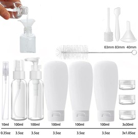 MORICOH Transparenter Kulturbeutel mit Reiseflaschenset,15 Stück Reiseflaschen Set(100ml) und 1 Stück Plastikbeutel für Flüssigkeiten zugelassen (20x20cm),Flughafen-konforme Tasche,Reise Gadgets