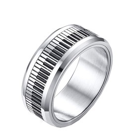 OAKKY Men's Black and White Piano Key Rotating Ring Stainless Steel, Stainless Steel