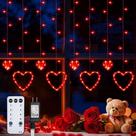 Brightown Love Heart Curtain Lights for Bedroom - 12 Hearts 138 LED Fairy Twinkle Lights with Remote, 8 Lighting Modes Connectable Window Lights for Valentine's Day Wedding Party Birthday Decor, Red