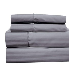 Royal Hotel Bedding 620-Thread-Count Sheet Set, Wrinkle-Free Cotton-Blend Sheets, Sateen Striped, Deep Pocket, California King Size, Gray