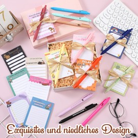Nezyo 12 Sets Funny Thank You Gifts 12 Pieces Funny Sticky Notes Motivational Sticky Note Pads 12 Pieces Funny Inspirational Pens 1 Roll Ribbon for Teachers Colleagues Office Gifts Christmas