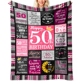 Keyck 50th Birthday Gifts for Women, Throw Blanket Gift for Bedroom Couch Sofa, 50th Birthday Gift Ideas, Unique Birthday Presents for Women Mum Grandma Wife Sister Friend Flannel Blanket 60"X50"