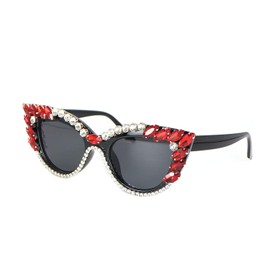 FUPRECIOUS Retro Cateye Sunglasses for Women UV400 Protection Cat Eye Sunglasses with Rhinestones Red Medium, red