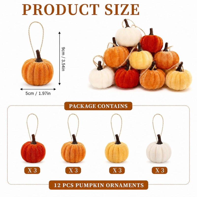 12 PCS Mini Pumpkins Decorations, Autumn Hanging Ornaments, Knitted Pumpkin