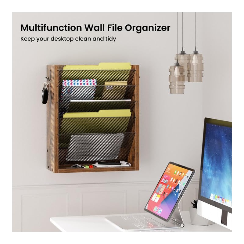 Creso hom Hanging Wall File Organizer, 6 Tier Wood Wall