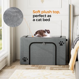 Cat Litter Box Enclosure with Cat Bed; Hidden Enclosure Litter Tray in Living Room, Bedroom, Corner; Kitten Washroom Fit Most of Litter Box; Large Pet Litter Box Pee Shield