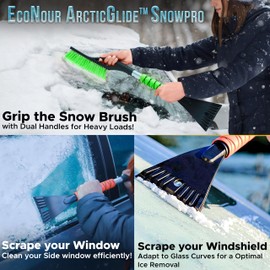 EcoNour 27" Aluminum Snow Brush 4 Pack with Ice Scrapers for Car Windshield and Window | Car Snow Scraper and Brush with Ergonomic Foam Grip Winter Accessories (Orange, Pink, Green, Blue)