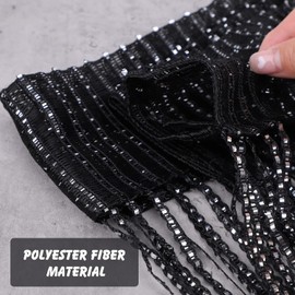 String Curtain Panel,Glitter Door Wall Window Doorways Panel Fly Screen Fringe Room Divider Blinds,Decorative Tassel Ribbon Strip Silver Screen for Living room,Bedroom,Party Events (Black)
