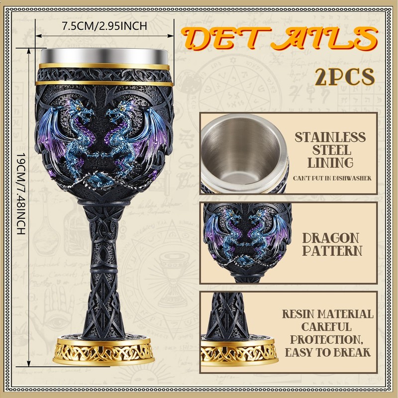 Jinei 2 Pcs Medieval Cups and Goblets Dragon Wine Goblet