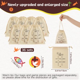 36 Set Tic Tac Toe Game Christian Religious Party Favors Supplies 360 Mini Wooden Jesus Fish Game Pieces 36 Drawstring Bags for Kids Sunday School Prize Church Back to School Rewards Stocking Stuff
