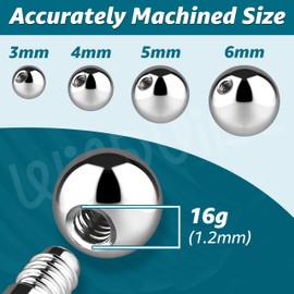 Piercing Balls 16g Externally Threaded 3,4,5,6mm 20pcs Set - Various Ball Sizes For Anti Eyebrow, Ear, Cartilage, Rook, Helix, Labret Stud Lip Rings Balls Jewelry Parts Replacement Balls For Piercings