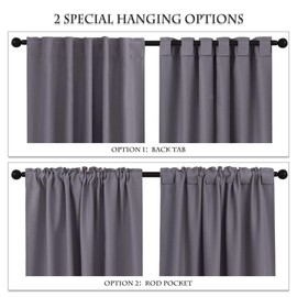 PONY DANCE Window Curtains 36 Inches - Short Valances Tiers Rod Pocket & Back Tab Curtain Panels Light Blocking for Kitchen Bathroom, W 42 x L 36 Inches, Grey, Set of 2