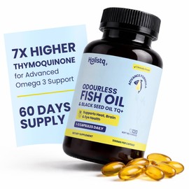 HOLISTQ Odorless Fish Oil & Black Seed Oil Organic Cold Pressed Capsules with 5% Thymoquinone, Nigella Sativa Black Seed Extract and Omega 3 6 9 for Daily Immune Support, Non-GMO 120 Softgels