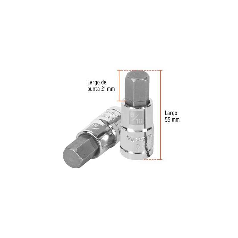 Truper D-1241-9/16, Dado de punta hexagonal std, 9/16", cuadro 1/2"