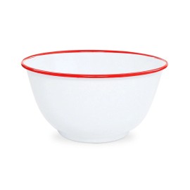 Crow Canyon Vintage Style Enamelware Deep Salad Serving Bowl, 5 Colors Available - Red Rim