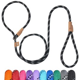 Correa deslizante para perro de 5 pies, correa de cuerda resistente para perros pequeños, medianos y grandes, correa de entrenamiento sin tirones con hilo reflectante, correa de bucle fuerte y cómoda (rayas negras, M (3/8 pulgadas)