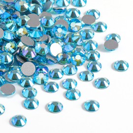 Beadsland 2880pcs Flat Back Crystal Rhinestones Round Gems for Nail Art and Craft Glue Fix,Aquamarine AB,SS8,2.3-2.5mm