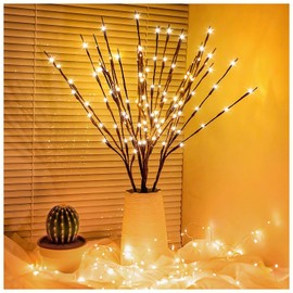 QiWeiFaCai Led Branch Light, Twig Lights with 20 LED Bulbs, Prelit Branches for Vase Filler, Lighted Branches for Christmas, Candlelight Dinner Romantic Decoration, Battery Operated, Warm White