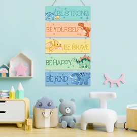 decalmile 5 Pieces Dinosaur Wooden Hanging Signs Safari Animal Wood Wall Decor Baby Nursery Kids Bedroom Daycare Wall Art Decor