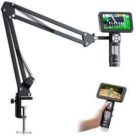 JL115A Digital Microscope with Flex Metal Boom Stand, 5" LCD Portable Microscope for Soldering Electronics Repair, 1080P Handheld Coin Magnifier with 8 LED Lights, PC View, Windows Compatible