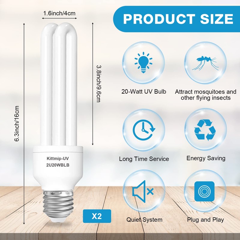 2 Pieces Bug Zapper Light Bulb 2U Type E27 20W