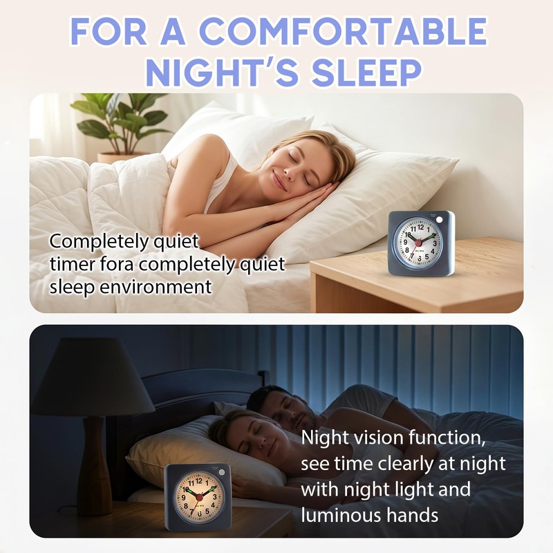 Guttiuaa Silent Alarm Clocks Bedside Non Ticking, 2 Pcs Simple