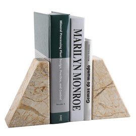Koville Marble Bookends for Shelves, Large Bookends for Heavy Books, Natural Stone Book Stopper for Books CD Movies, Aesthetic Decorative Book Ends, Bookshelf Table Home Decor(Gold)