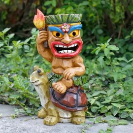Tribal-style Tikiuu Turtle Resin Figurine Hand-painted Artistic Style Exaggerated Shape Suitable Holiday Gift Outdoor DecorationColor: As picture, Size: One Size