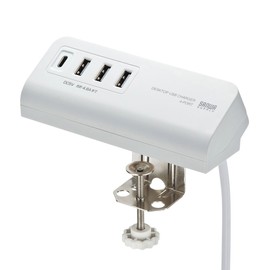 Sanwa Supply ACA-IP51W Clamp-on USB Charger (1 x Type-C + 3 USB A Ports), White