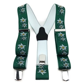 TigerTie Unisex Y-shaped braces with 3 extra strong clips, patterned, high-quality workmanship, width 35 mm, green white yellow
