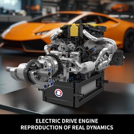 Mould King 10207 V12 Engine Building Blocks Kit with Working Motor - Realistic Engine Model Kit for Adults & Car Enthusiasts, DIY STEM Mechanic Engineering Construction for Kids(761 Pieces)