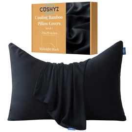 Cooling Pillow Covers for Curved Pillows – 2-Pack 28x20 Moon-Shaped Zippered Pillowcases, 100% Rayon Derived from Bamboo, Midnight Black, Oeko-TEX Certified, Breathable Wrinkle‑Resistant