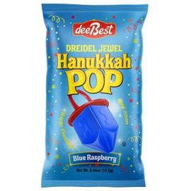 Hanukkah Dreidels Jewel Pop Ring Shape Candy - Blue Raspberry 18 Count Individually Wrapped Dreidel - Hanukah Decorations Kosher Candy Party Favor For Kids - Chanukah Gift Bags