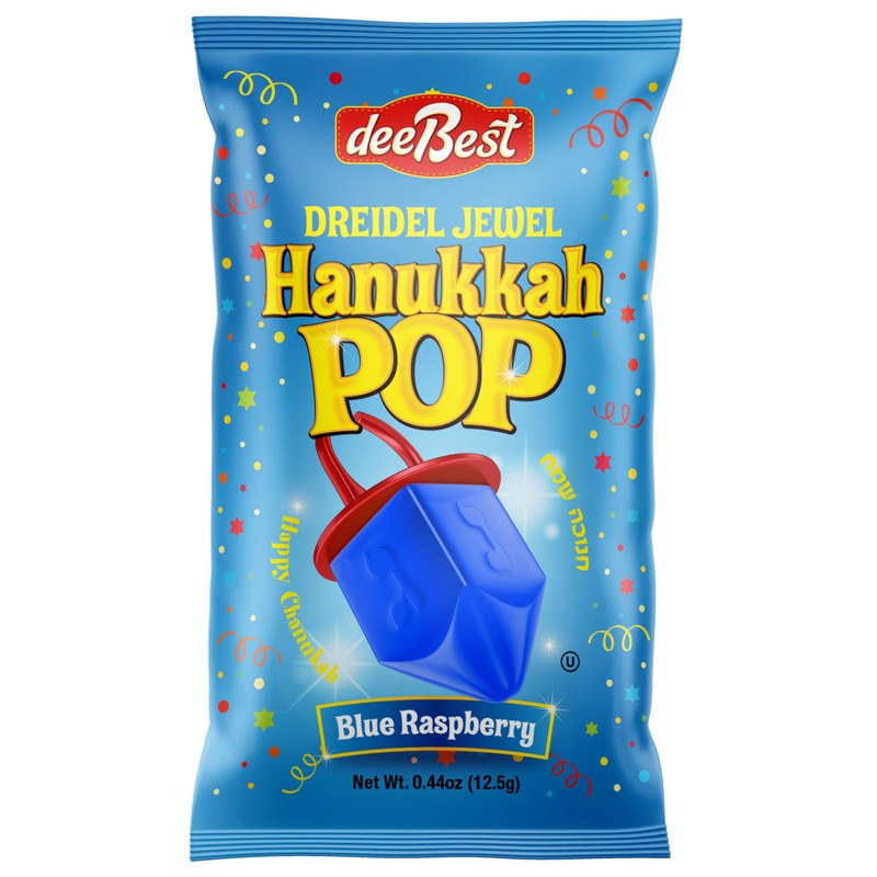 Hanukkah Dreidels Jewel Pop Ring Shape Candy - Blue Raspberry