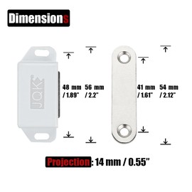 JQK Magnetic Cabinet Door Catch, Stainless Steel Closet Catches with Strong Magnetic, 1.2mm Thickness Furniture Latch 30 lbs White (Pack of 4), CC101-WH-P4