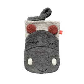 kikadu Face Cloth, Cute Hippo Face in Grey for Babies, 100% GOTS Organic Cotton, Extra Soft & Skin-friendly, 20 x 14 cm, for Bathtub & Daily Care, Machine Washable at 40°