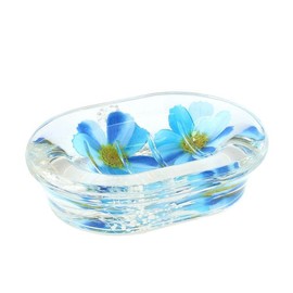 Tomo Corporation Acrylic Soap Tray Blue Flower 30120951009 5.5 x 3.9 x 1.4 inches (14 x 10 x 3.5 cm)