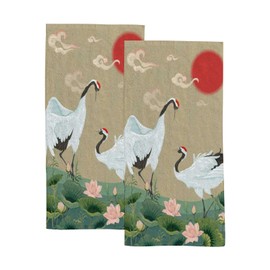Hapuxt Hand Towels Face Towels Set of 2 Japanese Cranes Lotuses Asian Oriental Style Soft Comfortable Polyester Microfiber Fast Water Absorbent Towels for Bathroom Kitchen 30X15 Inch