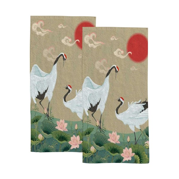 Hapuxt Hand Towels Face Towels Set of 2 Japanese Cranes