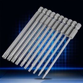 1/4 Inch Torx Security Head Screwdriver Bits, 100 mm S2 Steel Hex Shank Drill Bits Set, Set Magnetic Screwdriver Bits, Hex Screwdriver, 10 Pieces