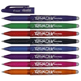 Frixion 8 x PILOT ROLLERBALL PENS - ERASABLE 0.7mm Tip BL-FR7 [8 Pens = 1 of each Colour]