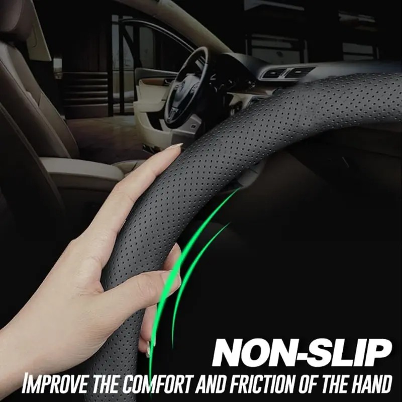 Funda De Volante De Piel Genuina Perforada Negra 38 Cm