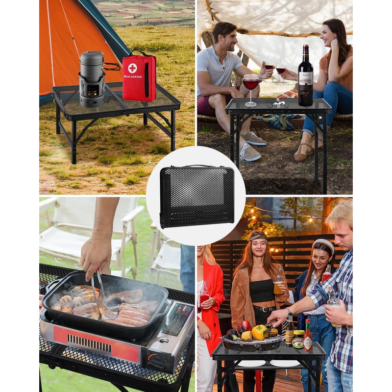 MSDADA Folding Grill Table, Height Adjustable Aluminum Table with Mesh