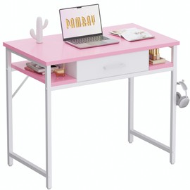 Pamray 32 Inch Small Computer Desk with Drawers for Bedroom Small Spaces