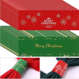 500 Pcs Merry Christmas Paper Napkin Ring Red and Green Disposable